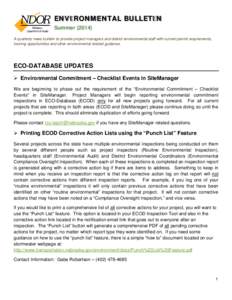 ENVIRONMENTAL BULLETIN Summer[removed]A quarterly news bulletin to provide project managers and district environmental staff with current permit requirements, training opportunities and other environmental related guidanc