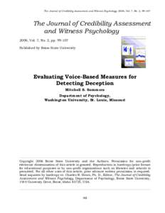 The Journal of Credibility Assessment and Witness Psychology 2006, Vol. 7, No. 2, [removed]The Journal of Credibility Assessment and Witness Psychology 2006, Vol. 7, No. 2, pp[removed]Published by Boise State University