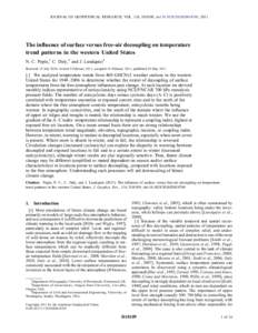 JOURNAL OF GEOPHYSICAL RESEARCH, VOL. 116, D10109, doi:2010JD014769, 2011  The influence of surface versus free‐air decoupling on temperature trend patterns in the western United States N. C. Pepin,1 C. Daly,2 