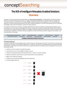 conceptSearching The ROI of Intelligent Metadata Enabled Solutions Overview To support the unique requirements of organizations, the Smart Content Framework™ was developed by Concept Searching to address the need for i