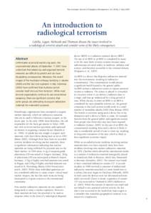 The Australian Journal of Emergency Management, Vol. 20 No 2. May[removed]An introduction to radiological terrorism Colella, Logan, McIntosh and Thomson discuss the issues involved in a radiological terrorist attack and co