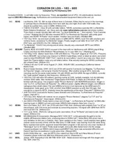 CORAZON DX LOG – 1/03 – 8/05 Compiled by Phil Bytheway 8/05 CompiledIn call letter order by frequency. Times, as reported (not all UTC). All calls/locations checked against 2005 IRCA Mexican Log. Verificati