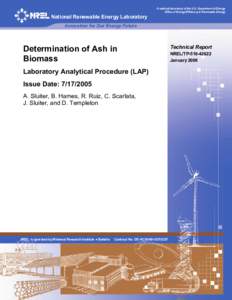 Determination of Ash in Biomass: Laboratory Analytical Procedure (LAP); Issue Date: [removed]