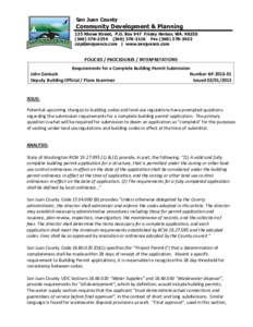 San Juan County  Community Development & Planning 135 Rhone Street, P.O. Box 947 Friday Harbor, WA[removed][removed]2116 Fax[removed]removed] | www.sanjuanco.com