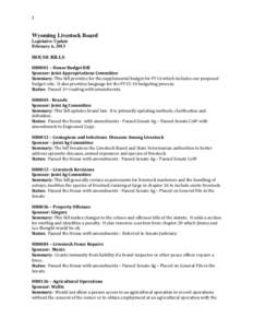 1  Wyoming Livestock Board Legislative Update February 6, 2013