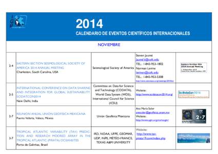 2014 CALENDARIO DE EVENTOS CIENTÍFICOS INTERNACIONALES NOVIEMBRE 2-4