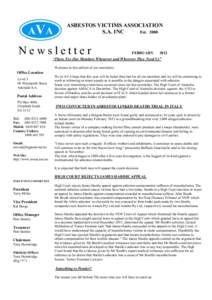 ASBESTOS VICTIMS ASSOCIATION S.A. INC Est[removed]Newsletter