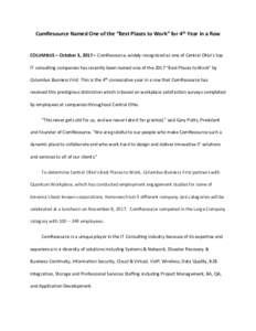 ComResource Named One of the “Best Places to Work” for 4th Year in a Row COLUMBUS – October 3, 2017 – ComResource, widely-recognized as one of Central Ohio’s top IT consulting companies has recently been named 