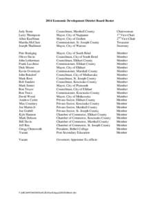 2014 Economic Development District Board Roster  Judy Stone Larry Thompson Allan Kauffman Marsha McClure