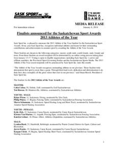Microsoft Word - media release Jan[removed]_2013 Athlete of the Year finalists_.docx