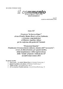 anno XI seconda raccolta(24 febbraio[removed]Anno XI! Un grosso “in bocca al lupo!” al neo-Premier Matteo Renzi e al suo Gabinetto