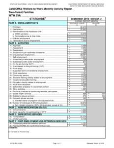 STATE OF CALIFORNIA - HEALTH AND HUMAN SERVICES AGENCY  CALIFORNIA DEPARTMENT OF SOCIAL SERVICES DATA SYSTEMS AND SURVEY DESIGN BUREAU  CalWORKs Welfare-to-Work Monthly Activity Report