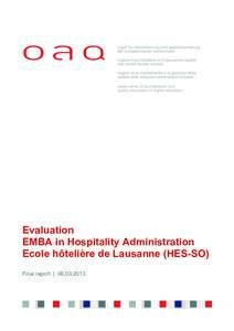 Evaluation EMBA in Hospitality Administration Ecole hôtelière de Lausanne (HES-SO) Final report |   Table of contents