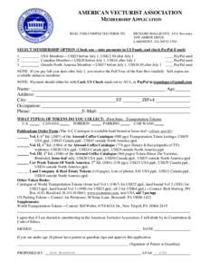 AMERICAN VECTURIST ASSOCIATION MEMBERSHIP APPLICATION MAIL THIS COMPLETED FORM TO: RICHARD MALLICOTE, AVA Secretary 1039 ARBOR DRIVE