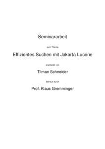 Seminararbeit zum Thema Effizientes Suchen mit Jakarta Lucene erarbeitet von