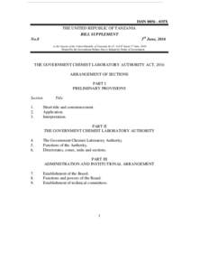 ISSN035X THE UNITED REPUBLIC OF TANZANIA BILL SUPPLEMENT 3rd June, 2016  No.8