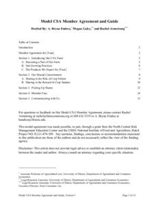 Model CSA Member Agreement and Guide Drafted By: A. Bryan Endres,* Megan Galey,** and Rachel Armstrong*** Table of Contents Introduction