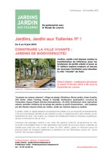 Communiqué - 20 novembreEn partenariat avec le Musée du Louvre  Jardins, Jardin aux Tuileries 11è !