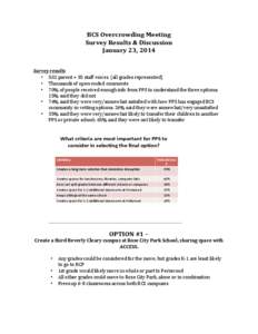 BCS	
  Overcrowding	
  Meeting	
   Survey	
  Results	
  &	
  Discussion	
   January	
  23,	
  2014	
     	
  