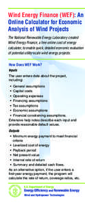 Wind Energy Finance (WEF): An Online Calculator for Economic Analysis of Wind Projects (Double-Gatefold Brochure)