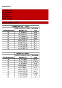 Grössentabelle 1 Damengrössen 2 Herrengrössen 3 Kochjacken 3 Kindergrössen 4 Hüte & Gürtel