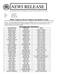 Microsoft Word - MDOC - MSP  Region I 2007 Second Quarter Awards.doc