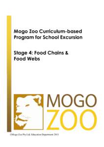 Mogo Zoo Curriculum-based Program for School Excursion Stage 4: Food Chains & Food Webs  ©Mogo Zoo Pty Ltd. Education Department 2011