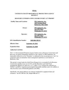 Final RCRA Permit, PPG Industries, Inc.