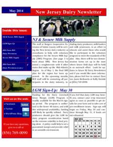 May[removed]New Jersey Dairy Newsletter Inside this issue: NJ & Secure Milk Supply