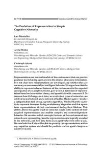 LETTER  Communicated by Inman Harvey The Evolution of Representation in Simple Cognitive Networks