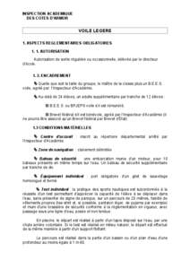 INSPECTION ACADEMIQUE DES COTES D’ARMOR VOILE LEGERE 1. ASPECTS REGLEMENTAIRES OBLIGATOIRES[removed]AUTORISATION