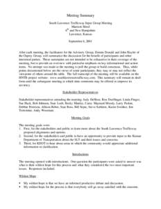 Meeting Summary South Lawrence Trafficway Input Group Meeting Marriott Hotel 6th and New Hampshire Lawrence, Kansas September 6, 2001