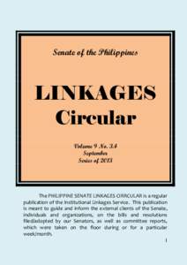 Senate of the Philippines  LINKAGES Circular Volume 9 No. 3.4 September