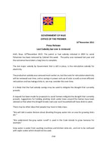 GOVERNMENT OF NIUE OFFICE OF THE PREMIER 16thNovember 2015 Press Release Last Subsidy bar one is removed