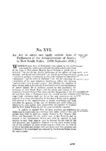 No. XVI. An Act to adopt and apply certain Acts of Parliament in t h e Administration of J u s t i c e in N e w South Wales. [19th September, [removed]W