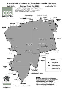 QUEENSLAND STATE ELECTION 2006 SHOWING POLLING BOOTH LOCATIONS. Inala District Electors at close of Roll: 25,049  No. of Booths: 15