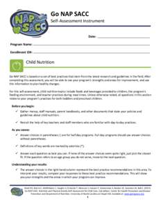 Go NAP SACC Self-Assessment Instrument Date: Program Name: Enrollment ID#: