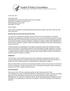 October 29, 2013 HIT Policy Committee Privacy and Security Tiger Team Transmittal Letter