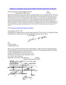 Southern Campaign American Revolution Pension Statements & Rosters Pension application of John Hughes VAS1650 Transcribed by Will Graves vsl[removed]