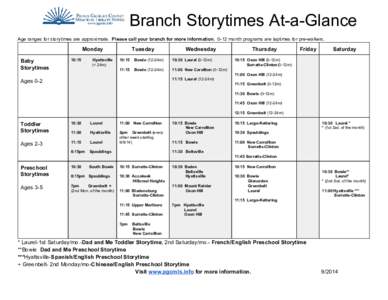     Branch Storytimes At­a­Glance  