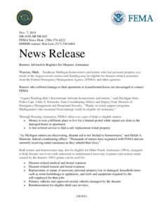 Nov. 7, 2014 DR-4195-MI NR-025 FEMA News Desk: ([removed]EMHSD contact: Ron Leix[removed]News Release