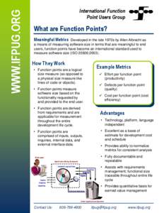 WWW.IFPUG.ORG  International Function Point Users Group  What are Function Points?