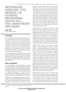 TEARE : BIOSIMILAR WARFARE : THE ARRIVAL OF GENERIC BIOPHARMACEUTICALS – THE OMNITROPE DECISION : [[removed]BSLR  BIOSIMILAR WARFARE: THE ARRIVAL OF GENERIC