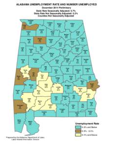 ALABAMA UNEMPLOYMENT RATE AND NUMBER UNEMPLOYED December 2014 Preliminary State Rate Seasonally Adjusted: 5.7% State Rate Not Seasonally Adjusted: 5.3% Counties Not Seasonally Adjusted Lauderdale