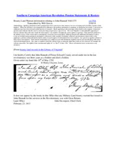 Southern Campaign American Revolution Pension Statements & Rosters Bounty Land Warrant information relating to John Hannah VAS1375 Transcribed by Will Graves vsl 3VA[removed]