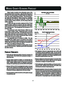 Modoc County Economic Forecast Modoc County is located in the northeastern corner of the state bordering Nevada and Oregon. Approximately 90 percent of the land in the county consists of national forests and wilderness a