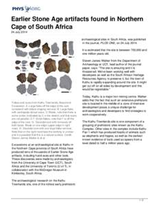 Earlier Stone Age artifacts found in Northern Cape of South Africa