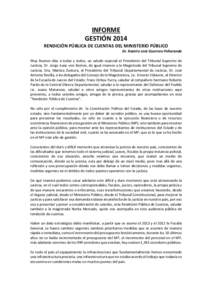 INFORME GESTIÓN 2014 RENDICIÓN PÚBLICA DE CUENTAS DEL MINISTERIO PÚBLICO  Dr. Ramiro José Guerrero Peñaranda