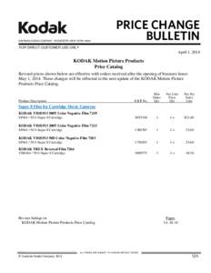 EASTMAN KODAK COMPANY ROCHESTER, NEW YORK[removed]PRICE CHANGE BULLETIN  FOR DIRECT CUSTOMER USE ONLY