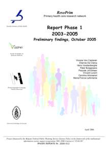 ResoPrim Primary health care research network Scientific Institute of Public Health  Report Phase 1